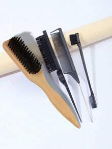 1pc Slick Back Hair Brush, Soft Bristles For Laying Down Hair Edges And For A Glossy Finish On All Hair Types, Smoothing Frizz&Restore Shine And Texture Comb - Multicolor - View 10