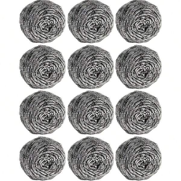 12/24pcs Steel Wool Scrubbers, Metal Kitchen Scouring Pads, Can Clean All Dirt, Suitable For Washing Dishes, Pots And Stoves. Reusable, Stainless Steel Brush, Heavy Duty Scouring Pads