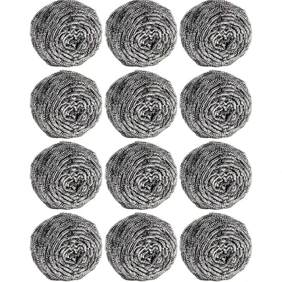 12/24pcs Steel Wool Scrubbers, Metal Kitchen Scouring Pads, Can Clean All Dirt, Suitable For Washing Dishes, Pots And Stoves. Reusable, Stainless Steel Brush, Heavy Duty Scouring Pads