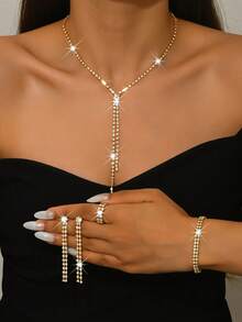 欧美风极简爪链项链、耳环、手链、戒指首饰套装，新娘婚礼派对礼服配饰 - 彩色 - 查看 10