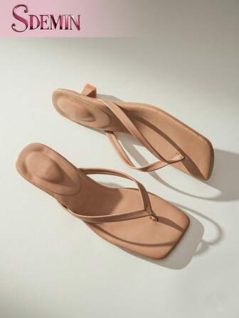 SDEMIN 夏季新款女士纯色拖鞋，优雅度假鞋，休闲沙滩高跟凉鞋，时尚易穿高跟鞋，适合正装