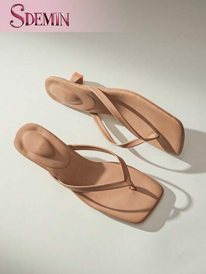 SDEMIN Nuevas sandalias de verano para mujer de unicolor, zapatos elegantes de vacaciones, sandalias casuales de playa con tacón alto, tacones fáciles de poner de moda para vestir