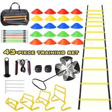 Set de entrenamiento de agilidad y velocidad profesional de 42 piezas, que incluye escalera de coordinación, vallas, discos con logotipos, cuerdas para saltar y bandas de resistencia, adecuado para varios juegos de pelota y deportes de fitness. - 42 piezas - Ver 12