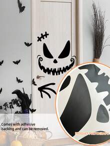 Black Halloween Door Sticker, Ghost Face Stickers, Black Ghost Window Wallpaper For Indoor Outdoor Party Decoration, Haunted House Supplies/Halloween Door Decorations/Halloween Bedroom Decorations
