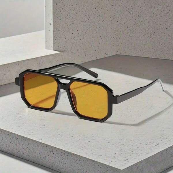 1 Pair Men's Retro Fashion Glasses - Orange Decorative Lenses, Lightweight Durable Frame, Casual Urban Style Accessory, Unique Personalized Design, Solid Color Elegant Aesthetic, Suitable For Daily Wear, Fashionable Decorative Glasses, Applicable For Outdoor, Travel, Driving, Beach, Party, All Seasons