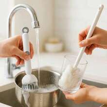 1pc Dish Cleaning Brushes: Rotating Scrubber With Detergent Dispenser, 1 Long Reach 90° Cup Brushes Multi-Purpose Kitchen Scrubber Set Clean Grease, Stains & Hard-To-Reach Areas, Home Cleaning, Kitchen Cleaning, Party Cleaning