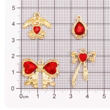 10pcs Mixed Shiny Colorful Heart, Crystal, Bow, Rabbit, Water Drop Elegant Alloy Pendants, Charms For Necklace, Earrings, DIY Jewelry Making - Gold - View 2