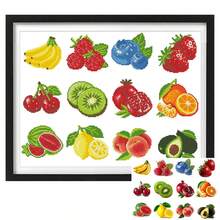 12pcs Fruit & Floral Cross Stitch DIY Kit, Includes Various Patterns, Full Set With Needles & Threads, 11CT Pre-Printed Embroidery Cloth, Handmade DIY Decorative Painting, Wall Hanging, Holiday Gift, Home Decor