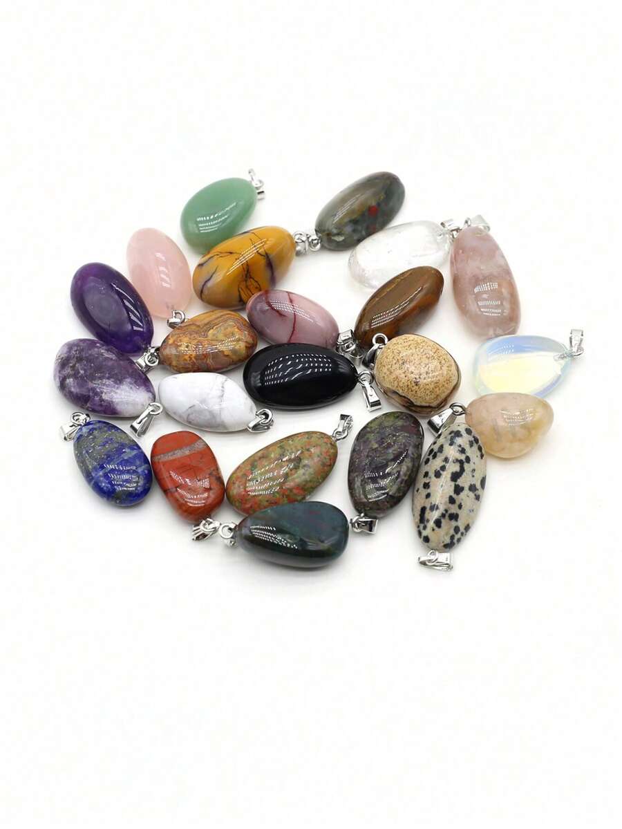 5pcs Random Mixed Color Natural Stone Asymmetrical Shaped Pendant, Suitable For DIY Jewelry Making, Accessories, Daily Gifts For Men And Women - 1.5x2.5cm - View 1