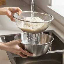 Coladores de Cocina, Colador de Acero Inoxidable, Coladores de Acero Inoxidable with Resting Feet, Colador De Metal Colador, Colador Para Lavar Frutas 2 piezas (silver, 9.4 Pulgada) - Plateado - Ver 9