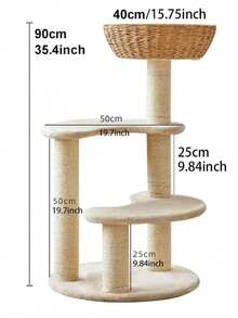 Multi-Tier Cat Tree With Rattan Wicker Cat Bed, Cozy Elevated Perch, Stable Cat Tower For Jumping, Climbing And Scratching - Beige - View 2