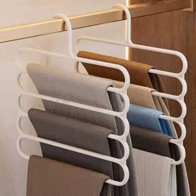 12/10/8/4/3/1 Pcs Space Saving 5-Tier Pants Rack, Multi-Functional Wardrobe Storage Rack, Plastic Pants Hanger, Organizer For Pants, Jeans, Skirts, Scarves In Closet, Bedroom, Balcony - Home Decor Accessories, Christmas Gift (Random Style)
