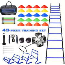 Set de entrenamiento de agilidad y velocidad profesional de 42 piezas, que incluye escalera de coordinación, vallas, discos con logotipos, cuerdas para saltar y bandas de resistencia, adecuado para varios juegos de pelota y deportes de fitness. - 42 piezas - Ver 13