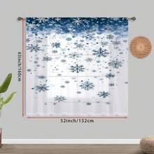 1PC Blue Snowflake Christmas Sheer Curtain, Gradient Snowfall Design, Light Filtering, Voile, Festive Home Rod Pocket Window Decor. - Multicolor - View 6