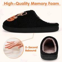 Cozy Plush Halloween Pumpkin Slippers, Non-Slip Fluffy Design - Black Pug - View 7