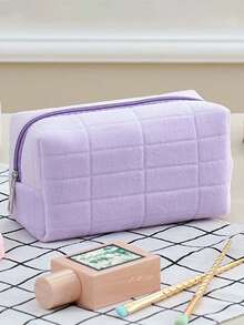 1pc Striped Makeup Storage Bag, Fashionable Striped Storage Bag, Large-Capacity Stationery Storage Pencil Case, Zipper Storage Makeup Bag, Convenient Toiletries Storage Bag, Dressing Table Makeup Brush Storage Bag