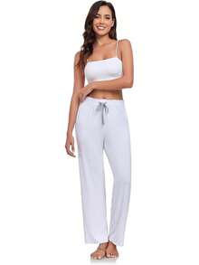 Women's Bamboo Rayon Pajamas Pants Wide Leg Yoga Pants Casual Loose Cozy Sweatpants With Pocketshalloween - Black & White - View 7