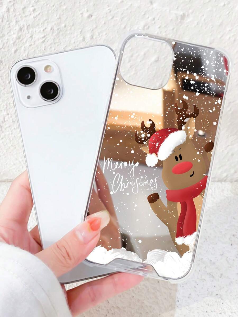 1pc Fashionable Personalized Winter Deer & Snowflake Pattern Silver Acrylic Mirror Phone Case Compatible With IPhone 16 ProMax/16/16 Pro/16 Plus/15/15 ProMax/15 Pro/11/12/13/14 ProMax/11 Pro/11 ProMax/12 Pro/12 ProMax/13 Pro/13 ProMax/14 Pro/14 ProMax, Elegant & Creative - Multicolor - View 1