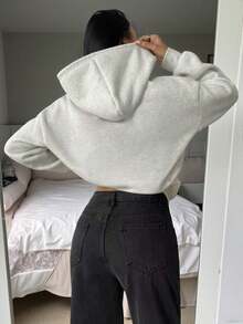 标语星形豹纹印花宽松女式长袖卫衣/套头衫，带口袋，适合秋冬季节穿着。宽松插肩袖设计，套头款式，适合夜间外出/休闲/办公/居家/街头/旅行/机场/早午餐等场合。秋冬季女装，可爱、卡哇伊、Y2K、街头风、教师装、机场时尚。 - 淺灰色 - 查看 2