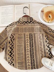 Young Boy Geometric Print Casual Shirt, Spring/Summer - Khaki - View 2