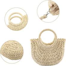 Small Summer Beach Straw Bag Women Crossbody Top Handle Shoulder Handbag Handwoven Rattan Clutch Purse - Light Brown - View 11