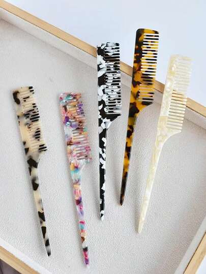 极简主义大理石纹理醋酸纤维长柄尖尾梳，高端豹纹防静电顺发顺发梳，美发套装，美发工具套装，美发工具