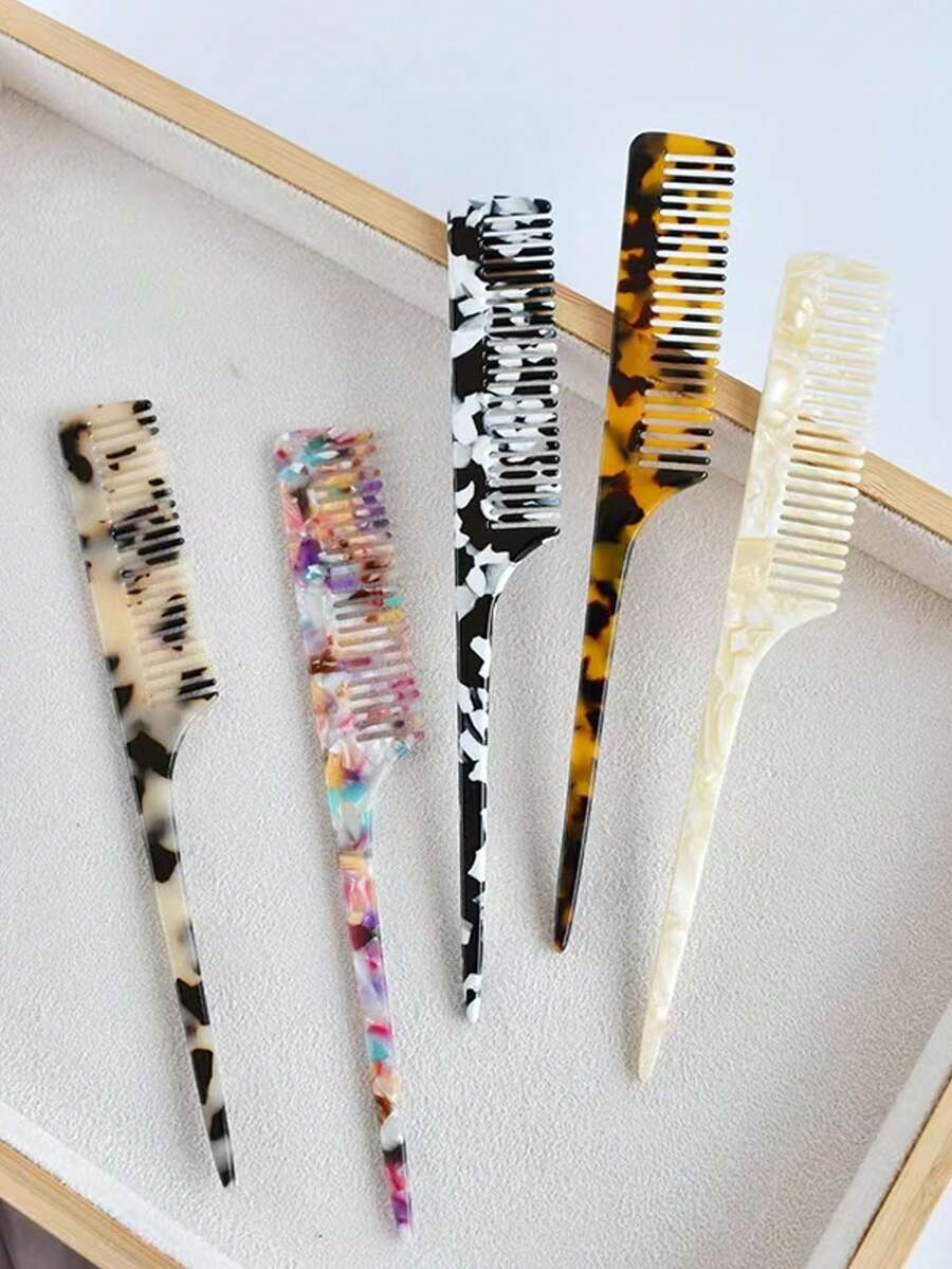 极简主义大理石纹理醋酸纤维长柄尖尾梳，高端豹纹防静电顺发顺发梳，美发套装，美发工具套装，美发工具 - 彩色 - 查看 1