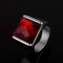 Stainless Steel Ring With Red Zirconia Stone, Suitable For Daily Wear, Parties, And Casual Outings - Black - View 4
