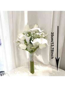 新娘手捧花伴娘手捧花真触感马蹄莲人造花婚礼新娘手捧花插花装饰、婚礼摄影道具新娘手捧花 - 白色 - 查看 10