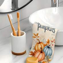 2pcs/100pcs Thanksgiving Autumn Maple Leaf And Pumpkin Print Pattern Kitchen Towel Set, Suitable For Restaurant, Kitchen, Bathroom Interior Decoration, Party Decoration, Holiday Gift, Can Be Given As A Thanksgiving Gift - Multicolor - View 2