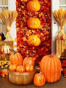 7/14pcs-Artificial Pumpkins,Orange Pumpkins Assorted Orange Plastic Pumpkin Decorations Assorted Large Faux Harvest Pumpkins For Autumn Thanksgiving DIY Craft Artificial Fake Foam Pumpkins Halloween Seasonal Holiday Decor Decoration,Wedding & Party (Orange)