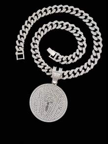 1pc Fashion Creative Cross & Jesus Pendant With 13mm Miami Cuban Chain, Men's Hip Hop Rock Street Style Cross & Jesus Pendant Necklace, Punk Retro Necklace, Suitable For Daily Wear Or Party, Valentine's Day Gift, 2 Chain Options - Silver - View 1