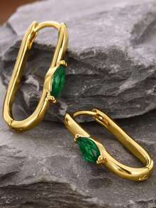 1 Coppia di Orecchini a Cerchio Quadrati con Zirconia Ovale Verde, Placcati in Oro, in Acciaio Inossidabile, Gioielli per Orecchie di Lusso, Regali per Feste