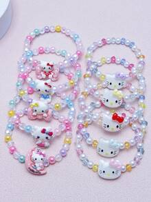 3pcs/Set Hello Kitty Beaded Bracelets, Assorted Color Bead Jewelry Accessories, Suitable For Best Friends And Sisters