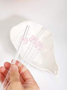 1 pièce/2 pièces Pailles en verre réutilisables avec nœud rose résistantes aux chocs, pailles de boisson pliables mignonnes avec brosses de nettoyage pour boissons froides et chaudes, thés, bar, accessoires de tasse pour enterrements de vie de jeune fille et fêtes tropicales, set de boisson fantaisiste pour jardin de fées et décoration de mariage, fournitures de fête de Noël, dîner en famille