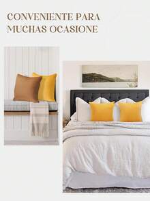 2 PCS Fundas De Almohada Cuadradas De Terciopelo Suave, 45 x45 cm Fundas De Cojines Decorativos De Otoño, para Decoración del Hogar Sofá, Sillón, Navidad,ogar de Campo - Amarillo - Ver 10