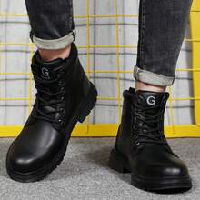 Men's Winter High-Top Safety Shoes, Warm Padded Lining, Microfiber Upper, Steel Toe Cap & Puncture Resistant, Soft Rubber Sole, Functional Work Boots