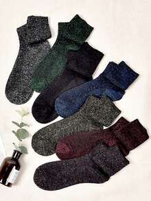 3 Pairs/6 Pairs Random Women Socks, Autumn/Winter Shiny Silver Thread Fashion Luxurious Crew Socks - Multicolor - View 1