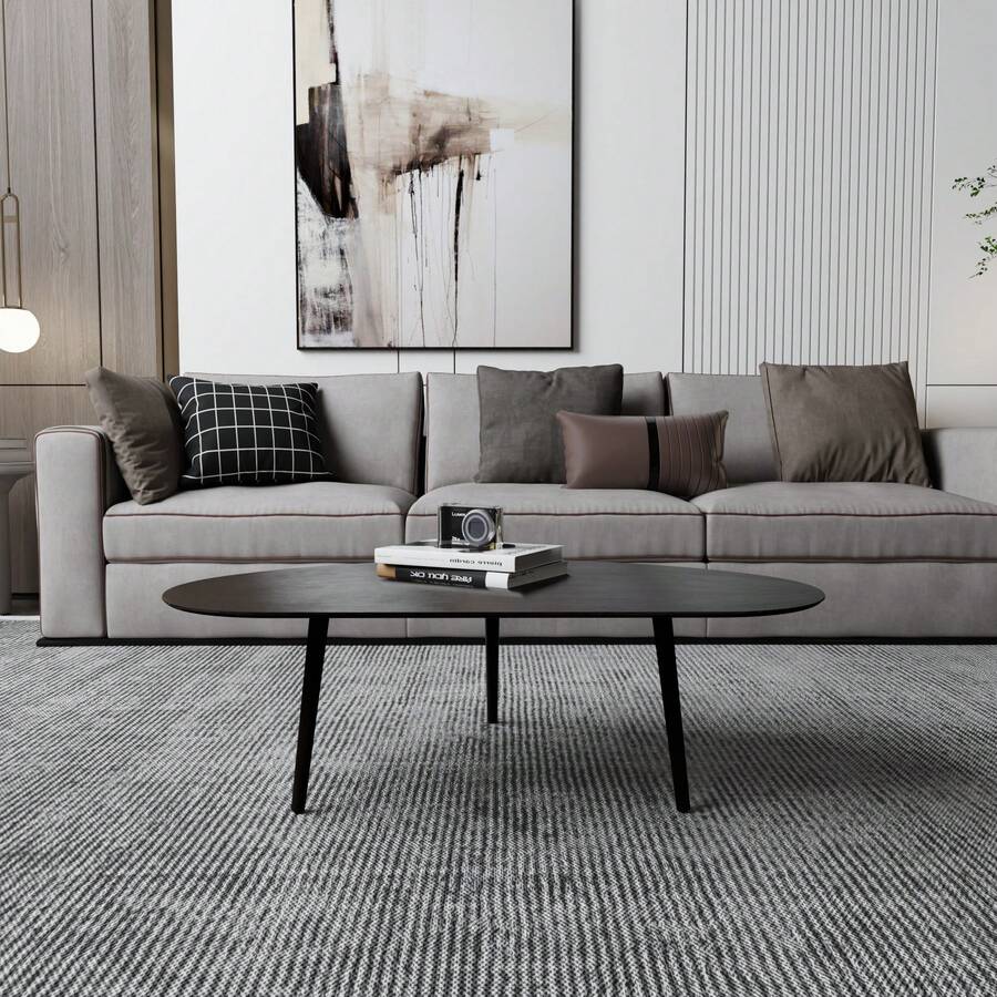 Small Oval Coffee Table, 33.85" Mid Century Modern Coffee Table For Living Room Study Room, Solid Wood Side Table, Center Table (Black, 33.85"Wx18.90"Dx12.40"H) - màu đen - Xem 1