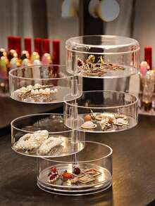 1pc 3/4/5 Tier 360° Rotating Acrylic Jewelry Box, Transparent Rotating Jewelry Organizer, Jewelry Stand, Large Capacity Makeup Storage Rack, Multi-Functional Storage Shelf, Women Transparent Storage Cabinet, Travel Essential Gift, Suitable For Hair Accessories, Earrings, Bracelets, Necklaces, Jewelry Box, Valentine's Day Gift, Halloween Gift, Back To School Gift, Back To School Essential - Clear - View 11