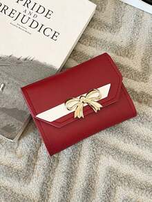 Fashion Short Wallet Hit Color Women Bowknot Hasp Purse Multiple Card Slots Front Pocket Wallets Bowknot Decor Short Wallet Cute Foldable Credit Card Holder Clutch Coin Purse With Multi Card Slots For Women Wallet Mini Wallet Purse Wallet Wristlet Wallet Coin Wallet