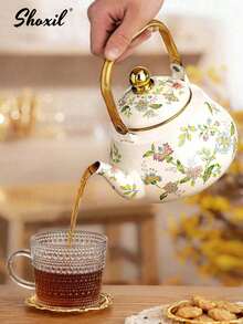 shoxil 1pc 1L/1.2L/1.5L Enamel Pot, Small Capacity Enamel Kettle, Multi-Functional Heat-Resistant Water Kettle/Coffee Pot, Suitable For All Seasons, Can Be Used As Oil Pot, Sugar Jar, Seasoning Jar, Tea Canister, Vinegar Bottle And Cold Water Pot, Not Easy To Break Or Stick Oil, Decorative Household Tabletop Kettle.