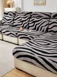 1 件柔软毛绒布艺防宠物沙发座套，斑马纹，多色，厚植绒提花斑马纹设计，适用于沙发座套/靠背套，秋冬 - 彩色 - 查看 7