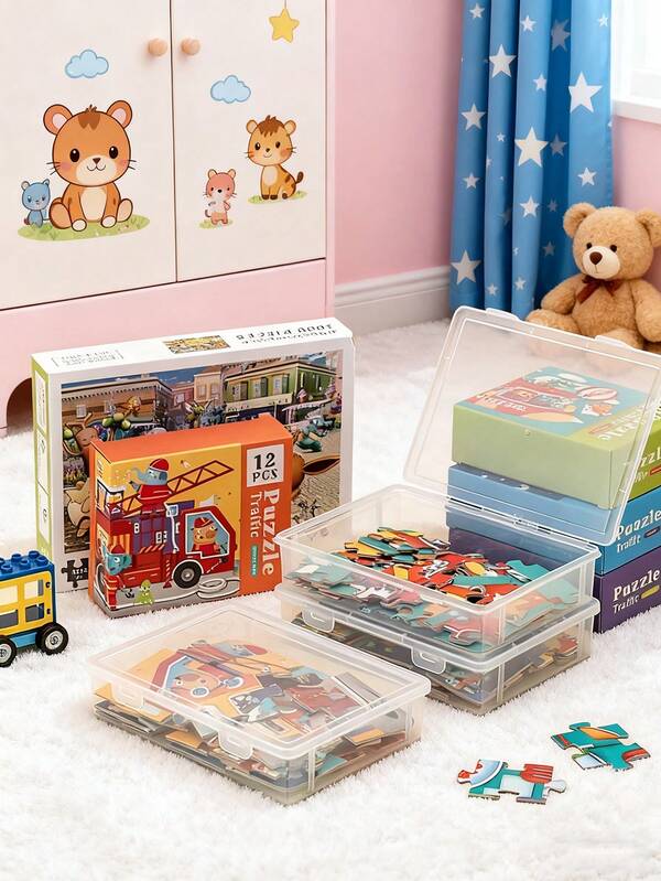 صندوق تخزين كبير السعة لحضانة الأطفال، صندوق تخزين بطاقات المعرفة والألغاز، صندوق منظم ألعاب الأطفال، صندوق غطاء قابل للطي مقاوم للغبار، صندوق تخزين كتل البناء، صندوق متعدد الوظائف لفرز الأشياء المختلفة على المكتب