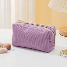 1pc Corduroy Pencil Case: Simple, Fashionable, Spacious, Suitable For Middle School Students, School Supplies - Pink - View 19