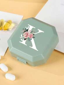 6-Compartment Portable Pill Box, Capsule Storage Case, Travel Medication Box, Pill Box, Mini Pill Box, With Floral Letter A-Z (Excluding Q/U), Pill Organizer, Travel Mini Pill Box, Moisture-Proof Pill And Vitamin Container, Medication Dispenser Organizer, Travel Home Camping Outdoor Hunting Medicine Storage Box, Pill Box, Pill Box, Medical Bag Travel Accessory Dorm Essential