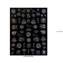 Mystical Nail Art Stickers Decals Set Of 4, Geometric Fantasy Theme With Glitter, PET Self-Adhesive Embellishments, Moon Stars Eye Snake Irregular Shapes, Shimmery Finish, Single-Use Plastic Surface Decals - 彩色 - 查看 5