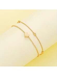 Juego de joyería de 3 piezas/1 set con collar, pulsera y accesorios a juego de perlas doradas multicapa con forma de corazón, ideal para uso diario, citas, reuniones pequeñas y todo tipo de combinaciones