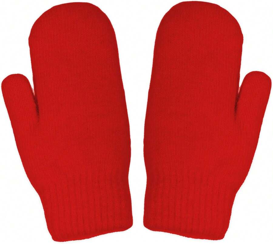 Winter Warm Mittens For Women Men - Soft Faux Rabbit Fur Mittens Elastic Cuff Fashionable Stretchy Knit Gloves Cold Weather - Đỏ - Xem 1