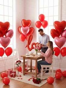 Conjunto com 24 balões gigantes vermelhos com a palavra "LOVE", ideais para decoração de festas de Dia dos Namorados. Disponíveis também em formato de coração nas cores vermelho e rosa (18 polegadas) e látex vermelho (10 polegadas). Perfeitos para presentes surpresa, decoração, pedidos de casamento, noivados, declarações de amor, aniversários e encontros românticos. - Multicolorido - Ver 4